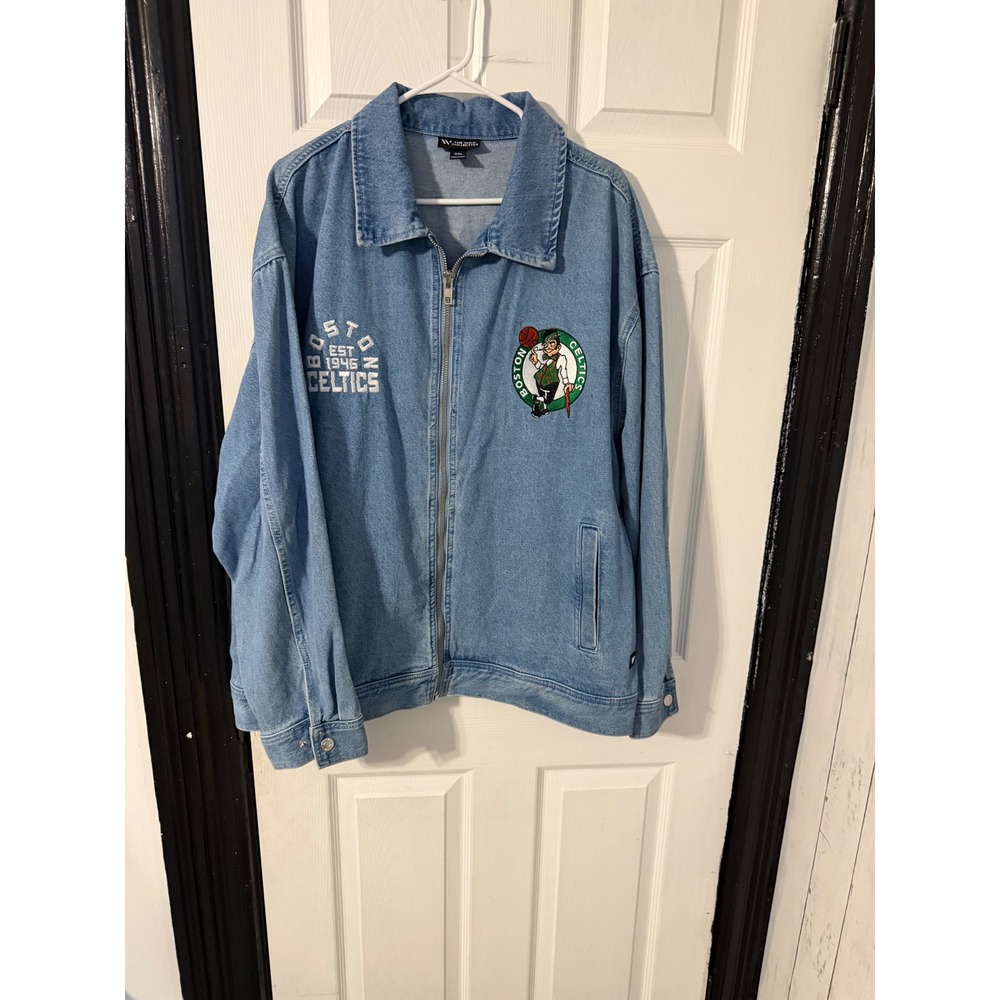 The Wild Collective Boston Celtics Denim Jacket Mens 2XL Blue Full Zip NBA Fan